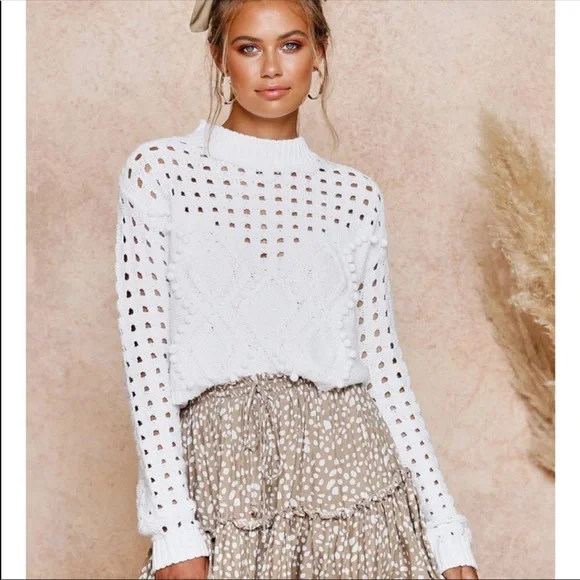 New! CLOSEOUT SALE! Peekaboo Pom knit sweater in white NWT - Picture 4 of 8